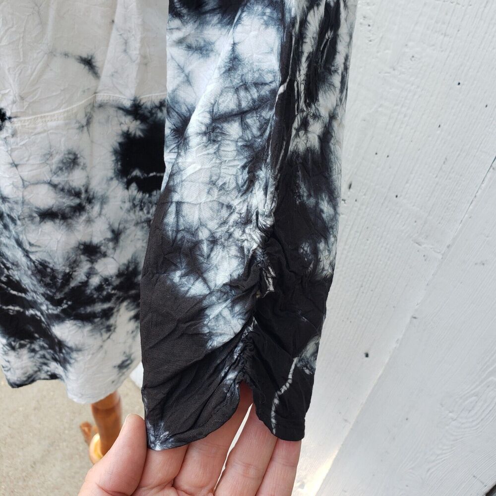 XCVI Women White Tie Dye Collared Half Button 3/4 Sleeve Cotton Blend Tunic Sz L - Picture 5 of 10